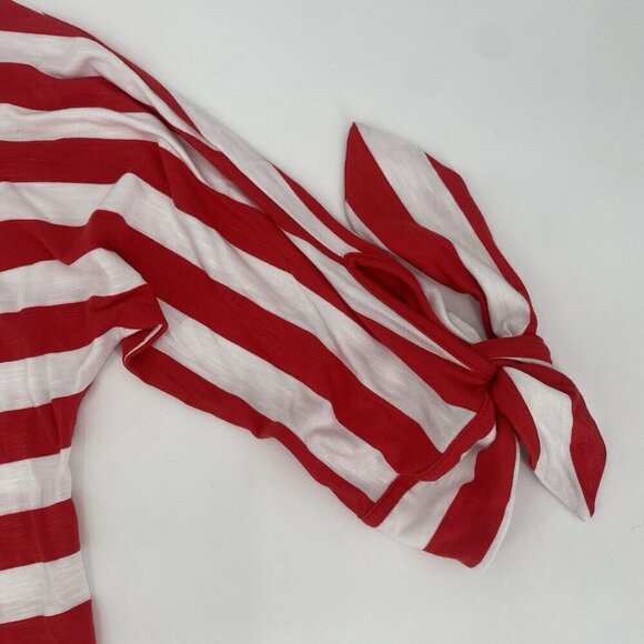 Soft Surroundings Size M Red White Stripe Blouse Tie Accent Sleeve Viscose 2AG33 - Picture 5 of 11